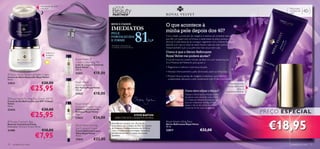 Reﬁrmante de noite
                                  intensivo                                            YOUR                                                                                                                                    Para todos
                                                                                                                                                                                                                               os tipos de
                                                                                                                                                                                                                               pele
                                                                                                                                                                                                                                             40+
                                                                                   PARTNER
 
                                                                                  RESULTADOS
                                                                                                                                O que acontece à
                                                                                  IMEDIATOS
                                                                                                                    81
                                          

                                                                                  PELE
                                                                                                                                minha pele depois dos 40?
                                                                                  FORTALECIDA                                   Com a idade, a produção de colagénio e elastina (as proteínas naturais
                                                                                                                                que têm um papel vital na ﬁrmeza e elasticidade da pele) começa a
                                                                                  E FIRME                                %*     diminuir. A pele deixa de se conseguir regenerar com a mesma facilidade,
                                                                                  *Resultados comprovados por                   fazendo com que os sinais da idade ﬁquem cada vez mais notórios.
                                                                                  61 mulheres com mais de 40 anos               Notará também que a sua pele está mais seca e sem vida.
     
                                        Reﬁrma e                                                                                Como é que o Sérum Reﬁrmante
                                        fortalece
                                        a pele
                                                                                                                                Royal Velvet me poderá ajudar?
                                                       Royal Velvet                                                             A sua fórmula rica contém Infusão de Black Iris, com Isoﬂavonas de
                                                       Creamy Cleansing Milk                                                    Íris e Minerais de Meteorito para ajudar a:
                                                       Leite de Limpeza Cremoso
                                                       Royal Velvet                                                             • Regenerar e melhorar a estrutura da pele.
                                                       200 ml.
                                                                                                                                • Hidratar intensivamente a pele, diminuindo, assim, as linhas ﬁnas.
 Royal Velvet Repairing Night Cream                   22421            €18,00
Creme de Noite Reparador Royal Velvet                                                                                           • Prevenir futuras perdas de colagénio e elastina, o que melhora
50 ml.                                                                                                                            a elasticidade, deixando a pele visivelmente mais ﬁrme e toniﬁcada.
22814                                 €30,00           Royal Velvet
                                                                                                                                                                                                      Descubra uma

                             €25,95
                                                       Soothing Toner                                                                                                                            fórmula reﬁrmante
                                                       Gel Tónico Royal Velvet
                                                       200 ml.                                                                                                                                               intensa
                                                                                                                                                     Como devo utilizar o Sérum?                – instantaneamente!
                                                       22423            €18,00                                                                       Aplique o Sérum após a limpeza e antes
                                                                                                                                                     de aplicar o seu creme de rosto. Utilize
 Royal Velvet Firming Day Cream SPF 15
                                                                                                                                                     2–3 vezes por semana ou todos os dias,
Creme de Dia Reﬁrmante com SPF 15 Royal
                                                                                                                                                     para um tratamento intensivo. Pode
Velvet                                                 Royal Velvet                                                                                  aplicar o Sérum de manhã ou à noite,
50 ml.                                                 Radiance Powder Scrub                                                                         conforme lhe for mais conveniente.
                                      €30,00
22424
                                                                                                                                                                                                                       PREÇO ESPECIAL
                                                       Esfoliante Facial em Pó


                             €25,95
                                                       Radiance Royal Velvet
                                                       40 g.                                        STEVE BARTON
                                                       23823            €24,00        DIRECTOR DOS CUIDADOS DA PELE



                                                                                                                                                                                                                         €18,95
 Purple Cosmetic Bag                                                                                                           Royal Velvet Lifting Elixir
Bolsa de Cosméticos Purple                                                        Steve Barton conta já com 20 anos de          Sérum Reﬁrmante Royal Velvet
Dimensões: 11,5 cm x 11 cm x 19 cm.
                                                       Royal Velvet Firming       experiência nos Cuidados da Pele. No Centro   30 ml.
                                                       Eye Contour Cream          de Pesquisa e Desenvolvimento da Oriﬂame,
21480                                 €10,00           Creme Reﬁrmante para       criou e implementou estratégias inovadoras    22817                                 €32,00
                              €7,95                    Olhos Royal Velvet         e fundamentais para a criação dos nossos
                                                       15 ml.                     produtos.
                                                       22815            €22,00
70       cuidados do rosto                                                                                                                                                                                                     cuidados do rosto   71
 