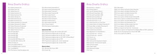 09   Área Diseño Gráfico                                                                                           09   Área Diseño Gráfico
          09.19. Adobe Fireworks CS4                  09.43. Macromedia Dreamweaver 8                                        09.63. Borland C++ Builder 5                   09.87. Vídeo digital
          09.20. Adobe Flash CS4                      09.44. Macromedia Dreamweaver MX                                       09.64. Borland Delphi 5                        09.88. Curso superior de Diseño Gráfico Avanzado
          09.21. Adobe GoLive CS                      09.45. Macromedia Fireworks 8                                          09.65. Java SE (Standard Edition)              09.89. Curso superior de Adobe PhotoShop CS4
          09.22. Adobe Illustrator CS                 09.46. Macromedia Fireworks MX                                         09.66. Microsoft Visual Basic .NET             09.90. Curso superior de Adobe Illustrator CS4
          09.23. Adobe Illustrator CS5                09.47. Macromedia Flash 8                                              09.67. Microsoft Visual Basic 2008             09.91. Curso superior de Corel Draw X4
          09.24. Adobe InDesign CS                    09.48. Macromedia Flash MX                                             09.68. Microsoft Visual Basic 6.0              09.92. Curso superior de Macromedia Freehand MX
          09.25. Adobe Photoshop CS                   09.49. Macromedia FreeHand 9                                           09.69. Microsoft Visual C# 2008                09.93. Técnico superior en Adobe Premiere PRO 2.0
          09.26 Adobe Photoshop CS 4                  09.50. Macromedia Studio 8                                             09.70. Microsoft Visual J++ 6.0                09.94. Curso Superior de Diseño Web Avanzado
          09.27. Adobe PhotoShop CS 4 Avanzado        09.51. Macromedia Studio MX                                            09.71. Diseño Vectorial con Corel Draw         09.95. Curso Superior de Dreamweaver CS4
          09.28. Adobe Photoshop CS 4 Básico          09.52. Pinnacle Studio 8                                               09.72. Diseño Gráfico Con Adobe Photoshop CS   09.96. Curso Superior de Macromedia Flash CS4
          09.29. Adobe Photoshop CS Avanzado          09.53. Plan Avanza: Diseño gráfico                                     09.73. Diseño Web con Adobe Photoshop CS       09.97. Curso Superior 3D Studio MAX 2010
          09.30. Adobe Photoshop CS Básico                                                                                   09.74. Diseño con Freehand MX                  09.98 Curso Superior de Flash CS4 + Actionscript
          09.31. Adobe Premiere Pro 2.0               Aplicaciones Web:                                                      09.75. Fundamentos del Diseño                  09.99. Técnico superior de Programación de Páginas Web con PHP y JavaScript
          09.32. 3D Studio Max 9                      09.54. Programación pág. web: servidor (ASP .NET)                      09.76. Maquetación con QuarkXpress 6           09.100. Técnico de programación en Visual. NET 2008
          09.33. AutoCAD 2005                         09.55. Programación páginas web con ASP .NET                           09.77. 3D Studio max – versión 4               09.101. Curso superior de JAVA SE
          09.34. AutoCAD 2006                         09.56. Programación páginas web con ASP .NET 3.5 (C#)                  09.78. 3D Studio max – versión 8
          09.35. AutoCAD 2009                         09.57. Programación páginas web con ASP .NET 3.5 (Visual Basic)        09.79. Director mx
          09.36. AutoCAD 2009 Dibujo en 2D            09.58. Programación páginas web con PHP                                09.80. Freehand MX
          09.37. AutoCAD 2009: Diseño en 3D           09.59. Programación páginas web: cliente (JavaScript)                  09.81. Indesing CS3 (maquetación digital)
          09.38. Corel Draw 10                        09.60. Programación páginas web: servidor (PHP)                        09.82. Illustrator CS3 (ilustración digital)
          09.39. Corel PHOTO-PAINT X3                                                                                        09.83. Ilustración digital
          09.40. CorelDRAW Graphics Suite X3          Bases de datos:                                                        09.84. Imagen digital
          09.41. CorelDRAW X3                         09.61. Microsoft SQL Server 2005                                       09.85. Maquetación digital
          09.42. Plan Avanza: Diseño de páginas web   09.62. Oracle 10g                                                      09.86. Poser

52                                                                                                                                                                                                                                                        53
 