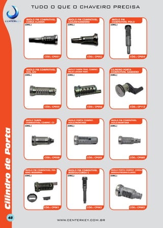 TUDO O QUE O CHAVEIRO PRECISA
MIOLO PM COMPATIVEL
LOGAN/SANDERO

miolo PM COMPATIVEL
CORSA CLASSIC
(org.)

(org.)

CILINDRO PORTA
COMPATivel SANDERO

(org.)

(org.)

CÓD.: CP055

miolo TAMPA
COMBUSTIVEL COMPAT. C3

CÓD.: CP056

miolo PORTA COMPAT.
AGILE/MONTANA

(org.)

Cilindro de Porta

CÓD.: CP054

miolo TAMPA TRAS. COMPAT.
PALIO LOCKER PANT.

(org.)

48

(org.)

CÓD.: CP052

CÓD.: CP051

MIOLO PM COMPATIVEL
GOL GIV

MIOLO PM
COMPATIVEL POLO

(org.)

CÓD.: CP058

(org.)

CÓD.: CP059

(org.)

CÓD.: CP061

miolo PM COMPATIVEL
AGILE/MONTANA
(org.)

miolo PM COMPATIVEL
MERIVA/CORSA C

miolo PM COMPATIVEL FIORINO MODERNA

CÓD.: CP113

CÓD.: CP060

miolo PORTA COMPAT. CORSA/
MERIVA/PRISMA/CLASSIC

(org.)

CÓD.: CP062

www.centerkey.com.br

CÓD.: CP063

 