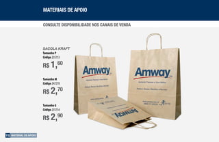 MATERIAIS DE APOIO
CONSULTE DISPONIBILIDADE NOS CANAIS DE VENDA
MATERIAL DE APOIO110
SACOLA KRAFT
Tamanho P
Código 235753
R$ 1,60
Tamanho M
Código 247270
R$ 2,70
Tamanho G
Código 235754
R$ 2,90
 
