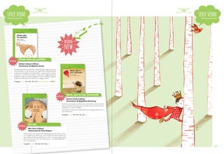 serie verde

serie verde

Prelectores desde 4 años

Prelectores desde 4 años

brand

new
desde

4 años

Una niña ha perdido sus patatillas, ¿dónde las habrá dejado? ¡Sus pies
están helados, y no las encuentra en ningún lado! La búsqueda que
Mama, ¿qué es
comienza por los lugares más predecibles —como rincones, roperos
estar enamorada?
y bolsones— termina en un viaje a través de la imaginación de su
Verónica Prieto
Magdalena Armstrong
pequeña protagonista: pájaros gigantes, bichos amarillos, juguetes
Hortensia está inquieta: quiere saber
voladores y reyes enanos conforman su mágicosemundo.
exactamente cómo
siente estar enamorada.
Ilustraciones de

¿Tendrá gusto a caramelo? ¿O será como una
rana saltando en un charco de agua? Poco a
poco, Hortensia irá respondiendo a su pregunta
gracias a su vecino Bonifacio.

36 páginas / isbn: 978-956-347-427-5 / convenio marco: 903113

ALFAGUARA INFANTIL

Mamá, ¿qué es
estar enamorada?
Verónica Prieto

Esteban Cabezas (chileno)
Ilustraciones de Alejandra Acosta

ALFAGUARA

¿Dónde están mis patatillas?

Verónica Prieto
Ilustraciones de

Ilustraciones de

Paula Vásquez

Kike se siente solo porque nadie
quiere jugar con él.
Busca y busca un compañero
de aventuras y no le resulta
fácil. Pero, ¿estará tan solo
realmente?
Kike aprenderá que a veces
el mejor amigo puede estar
mucho más cerca de lo que
parece, solo debe aprender a mirar
con atención.

De a dos.indd 1

novedad

Tomasito

Mari Ferrer y Paula Vásquez

Mari Ferrer y Paula Vásquez

Graciela Beatriz Cabal
Ilustraciones de

Mamá, ¿qué es estar enamorada?
13-05-13 13:09

ALFAGUARA INFANTIL

Verónica Prieto (chilena)
Ilustraciones de Magdalena Armstrong

Hortensia está inquieta: quiere saber exactamente cómo se siente
estar enamorada. ¿Tendrá gusto a caramelo? ¿O será como una rana
saltando en un charco de agua?

Sandra Lavandeira

Mari Ferrer
Paula Vásquez

De a dos

De a dos

4 añoS

ALFAGUARA

CUB Mama que es estar.indd 1

deSde

Magdalena armstrong

Mamá, ¿qué es estar enamorada?

novedad

Poco a poco, Hortensia irá respondiendo a su pregunta gracias a su
vecino Bonifacio.
44 páginas / isbn: 978-956-347-582-1

novedad

De a dos

11-01-13 11:11

Mari Ferrer (chilena)
Ilustraciones de Paula Vásquez

Kike se siente solo porque nadie quiere jugar con él. Busca y busca
un compañero de aventuras y no le resulta fácil. Pero, ¿estará tan
solo realmente? Kike aprenderá que a veces el mejor amigo puede
estar mucho más cerca de lo que parece… solo debe aprender a
mirar con atención.
36 páginas / isbn: 978-956-347-459-6

pág.15

 