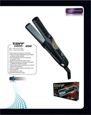 EAN 13 - 789611611061-9 bivolt
          EAN 14 - 1789611611061-6 bivolt

          • Alisa, modela e faz cachos em menor tempo
          •  lacas de cerâmica autoajustáveis que se adaptam
            P
            às diversas mechas de cabelo
          •  uas temperaturas: 230ºC (uma das maiores
            D
            do mercado) e 200ºC
          • Emissão de íons negativos: brilho e maciez
          • Ideal para alisamento com queratina, aumentando
            a qualidade de aplicação do produto
          •  upla cerâmica: perfil e aquecimento com exclusivo
            D
            sistema dual transmission
          • Perfil de 1 polegada, superfino, alisa melhor a raiz
          • Bivolt automático
          • Cabo giratório de 3 metros
          • Acompanha DVD passo a passo




            ÍONS NEGATIVOS




MB-114-11- ESPECIALIZADA FINAL.indd 15                             02/09/11 21:28
 