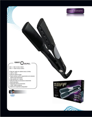 EAN 13 - 789611610252-2 bivolt
          EAN 14 - 1789611610252-9 bivolt

          • Pode ser usado em cabelos secos e úmidos
          • 180ºC e 150ºC
          • Dutos de saída do vapor
          •  upla cerâmica: perfil e aquecimento com exclusivo
            D
            sistema dual transmission
          • Cabo giratório de 3 metros
          • Ideal para todos os processos de alisamento
          • Bivolt automático
          • Isolamento térmico de borracha
          • 120W-140W de potência
          • Sistema de suspensão autoajustável




            Aquecimento
             cerÂmico




MB-114-11- ESPECIALIZADA FINAL.indd 18                            02/09/11 21:28
 