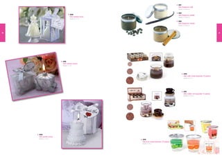 2011
                                                                                                        Vela fragancia café
                                                                                                        Medidas: 5 cm Ø6,4 cm


                                                                                                        2012
                                        2500                                                            Vela fragancia vainilla
                                        Vela vestido novia                                              Medidas: 5 cm Ø6,4 cm
                                        Medidas: 8 x 4,7 cm

                                                                                                        2012
                                                                                                        Vela fragancia canela
                                                                                                        Medidas: 5 cm Ø6,4 cm




20                                                                                                                                                        21




                           2501
                           Vela carroza novios
                           Medidas: 7 x 7 cm




                                                                                                                 2700
                                                                                                                 Vela café cristal (expositor 1 piezas)
                                                                                                                                               2
                                                                                                                 Medidas: 10 x 7 cm




                                                                                                                 2701
                                                                                                                 Vela coffee set (expositor 1 piezas)
                                                                                                                                             2
                                                                                                                 Medidas: 9,5 x 5,5 cm




     2502
     Vela pastel novios
     Medidas: 6 x 5,5 cm
                                                              2702
                                                              Vela fruit cristal (expositor 1 piezas)
                                                                                             2
                                                              Medidas: 8 x 8 cm
 