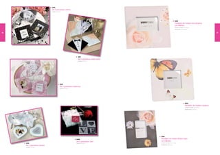 2513
                               Set 2 posavasos cinema
                               Medidas: 9 x 9 cm




                                                                                                                                  2222
                                                                                                                                  Portafotos de madera rosa elegance
                                                                                                                                  con brillantes
                                                                                                                                  Medidas portafotos: 21 x 22 cm
                                                                                                                                  Medidas foto: 9,3 x 9,3 cm


26                                                                                                                                                                                       27




                                                                      2511
                                                                      Set 2 posavasos cristal novios
                                                                      Medidas: 9 x 9 cm




                                              2512
                                              Set 2 posavasos cristal rosa
                                              Medidas: 9 x 9 cm




                                                                                                                                                        2223
                                                                                                                                                        Portafotos de madera mariposa
                                                                                                                                                        Medidas portafotos: 21 x 22 cm
                                                                                                                                                        Medidas foto:9,3 x 9,3 cm




                                                                                                       2224
                                                                    2509                               Portafotos de madera flower negro
                                                                    Set 2 posavasos “love”             con brillantes
     2510                                                           Medidas: 9 x 9 cm                  Medidas portafotos: 1 x 15 cm
                                                                                                                            2,5
                                                                                                       Medidas foto: 4,5 x 7 cm
     Set 2 posavasos corazón
     Medidas: 9 x 9 cm
 