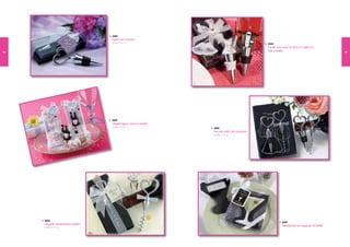 2503
                                    Tapón vino corazón
                                    Medidas: 15 x 7 cm
                                                                                                   2534
                                                                                                   Set de vino novia & novio en cajita con
40                                                                                                 lazo y tarjeta                                       41




                                    2507
                                    Original tapon novio/a botella
                                    Medidas: 1 x 5,2 cm
                                              3
                                                                     2505
                                                                     Set vino unión de corazones
                                                                     Medidas: 1 x 1 cm
                                                                               7 2




     2504
                                                                                                               2537
     Elegante sacacorchos corazón
     Medidas: 15 x 7 cm
                                                                                                               Identificador de equipaje “traveltini”
 