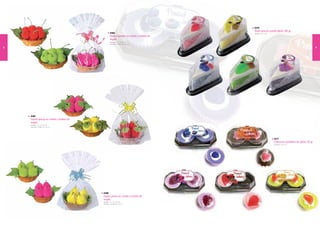 2570
                                                                                              Dulce porción pastel jabón 1 gr.
                                                                                                                          20
                                                     2586                                     Medidas: 1 x 6 cm
                                                                                                        3
                                                     Dulces cerezas en cestita y bolsita de
                                                     regalo
                                                     Medidas: 1 x 9 x 22 cm
                                                               7
                                                     Medidas 1 Toalla: 20 x 20 cm

8                                                                                                                                                         9




    2587
    Dulces fresas en cestita y bolsita de
    regalo
    Medidas: 1 x 9 x 22 cm
              7
    Medidas 1 Toalla: 25 x 25 cm




                                                                                                                  2571
                                                                                                                  Deliciosos pastelitos de jabón 90 gr.
                                                                                                                  Medidas: 1 x 4 cm
                                                                                                                            3




                                            2588
                                            Dulces peras en cestita y bolsita de
                                            regalo
                                            Medidas: 1 x 9 x 22 cm
                                                      7
                                            Medidas 1 Toalla: 25 x 25 cm
 