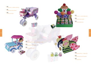 3036
      Expositor triciclo + 24 libretas notas flores

      3037
      Expositor triciclo (solo expositor)

      3038
      24 libretas notas flores

                                                                                                                3027
                                                                                                                Expositor joker + 1 cajitas infantiles joker
                                                                                                                                   2

                                                                                                                3028
                                                                                                                Expositor joker (solo expositor)

                                                                                                                3029
                                                                                                                Set 1 cajitas infantiles joker
                                                                                                                     2




106                                                                                                                                                            107




                                                      3039
                                                      Expositor trenecito con payaso + 1 libreta notas payaso
                                                                                        2

                                                      3040
                                                      Expositor trenecito (solo expositor)

                                                      3041
                                                      Set 1 libretas notas payaso
                                                           2




                                                                                                                3033
                                                                                                                Expositor abeja flower + 15 cajitas flower

                                                                                                                3034
                                                                                                                Expositor abeja flower (solo expositor)

                                                                                                                3035
                                                                                                                Set 15 cajitas flower
 