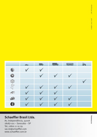 L/AS - MT 029.0307
                              1a edição - 2007 / 2008




Schaeffler Brasil Ltda.
                            A-8 Marketing




Av. Independência, 3500A
18087-101 – Sorocaba – SP
Tel.: 0800 11 10 29
sac.br@schaeffler.com
www.schaeffler.com.br
 