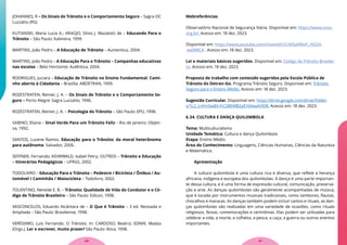 JOHANNES, R – Os Sinais de Trânsito e o Comportamento Seguro – Sagra-DC
Luzzatto (RS).
KUTIANSKI, Maria Lucia A.; ARAÚJO, Sílvio J. Mazalotti de – Educando Para o
Trânsito – São Paulo: Kalimera, 1999.
MARTINS, João Pedro – A Educação de Trânsito – Auntentica, 2004.
MARTINS, João Pedro – A Educação Para o Trânsito – Campanhas educativas
nas escolas – Belo Horizonte: Autêntica, 2004.
RODRIGUES, Juciara – Educação de Trânsito no Ensino Fundamental: Cami-
nho aberto à Cidadania – Brasília: ABDETRAN, 1999.
ROZESTRATEN, Reinier, J. A. – Os Sinais de Trânsito e o Comportamento Se-
guro – Porto Alegre: Sagra Luzzatto, 1996.
ROZESTRATEN, Reinier, J. A. – Psicologia do Trânsito – São Paulo: EPU, 1998.
SABINO, Eliana – Sinal Verde Para um Trânsito Feliz – Rio de Janeiro: Objeti-
va, 1992.
SANTOS, Lucene Ramos. Educação para o Trânsito: da moral heterônoma
para autônoma. Salvador, 2006.
SEFFNER, Fernando; KEHRWALD, Isabel Petry; OUTROS – Trânsito e Educação
– Itinerários Pedagógicos – UFRGS, 2002.
TODOLIVRO – Educação Para o Trânsito – Pedestre / Bicicleta / Ônibus / Au-
tomóvel / Caminhão / Motocicleta – Todolivro, 2002.
TOLENTINO, Nereide E. B. – Trânsito: Qualidade de Vida do Condutor e o Có-
digo de Trânsito Brasileiro – São Paulo: Edicon, 1998.
VASCONCELOS, Eduardo Alcântara de – O Que é Trânsito – 3 ed. Revisada e
Ampliada – São Paulo: Brasiliense, 1998.
VERÍSSIMO, Luis Fernando. O Trânsito. In: CARDOSO, Beatriz; EDNIR, Madza
(Orgs.). Ler e escrever, muito prazer! São Paulo: Ática, 1998.
Webreferências
Observatório Nacional de Segurança Viária. Disponível em: https://www.onsv.
org.br/. Acesso em: 18 dez. 2023.
Disponível em: https://www.youtube.com/channel/UCrbFpAR6vF_rkD2X-
-wa9MCA . Acesso em: 18 dez. 2023.
Lei e materiais básicos sugeridos. Disponível em: Código de Trânsito Brasilei-
ro. Acesso em: 18 dez. 2023.
Proposta de trabalho com conteúdo sugeridos pela Escola Pública de
Trânsito do Detran-Go. Programa Trânsito Seguro. Disponível em: Trânsito
Seguro para o Ensino Médio. Acesso em: 18 dez. 2023.
Sugestão Curricular. Disponível em: https://drive.google.com/drive/folder-
s/1L2_LnYmSw8X-frC2BEMB2yE16XewAXDR. Acesso em: 18 dez. 2023.
6.34. CULTURA E DANÇA QUILOMBOLA
Tema: Multiculturalismo
Unidade Temática: Cultura e dança Quilombola
Etapa: Ensino Médio
Área do Conhecimento: Linguagens, Ciências Humanas, Ciências da Natureza
e Matemática.
Apresentação
A cultura quilombola é uma cultura rica e diversa, que reflete a herança
africana, indígena e europeia dos quilombolas. A dança é uma parte importan-
te dessa cultura, e é uma forma de expressão cultural, comunicação, preserva-
ção e arte. As danças quilombolas são geralmente acompanhadas de música,
que é tocada por instrumentos musicais tradicionais, como tambores, flautas,
chocalhos e maracas. As danças também podem incluir cantos e rituais, as dan-
ças quilombolas são realizadas em uma variedade de ocasiões, como rituais
religiosos, festas, comemorações e cerimônias. Elas podem ser utilizadas para
celebrar a vida, a morte, a colheita, a pesca, a caça, a guerra ou outros eventos
importantes.
97
96
 