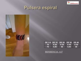 DE 1 A DE 10   DE 20   DE 30   DE 40
 10    A 20    A 30    A 40    A 50
 7€     6,5€    6€      5,5€    5€

REFERENCIA: A17
 