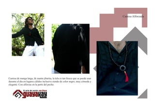 Camisa Alforzada

Camisa de manga larga, de manta jibarita, la tela es tan fresca que se puede usar
durante el día en lugares cálidos inclusive siendo de color negro, muy cómoda y
elegante. Con alforzas en la parte del pecho.

 