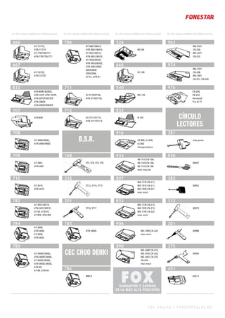 F O X . A G U J A S Y F O N O C Á P S U L A S 517 |
Nº. FOX / AGUJA / MODELO DE CÁPSULA-AGUJA Nº. FOX / AGUJA / MODELO DE CÁPSULA-AGUJA Nº. FOX / AGUJA / MODELO DE CÁPSULA-AGUJA Nº. FOX / AGUJA / MODELO DE CÁPSULA-AGUJA
666
AT-71/71E,
ATN-71/71E
AT-770/770L/771
ATN-770/770L/771
667
AT-72/72E,
ATN-72/72E
832
ATN-80/81/82/82E,
ATN-101P, ATN-101EP,
ATN-3472P/3472EP,
ATN-3482P,
ATN-3492P/3492EP
707
ATN-854
708
AT-3400/3400C,
ATN-3400/3400C
709
AT-3401,
ATN-3401
710
AT-3410,
ATN-3410
782
AT-3451/3451E,
ATN-3451/3451E,
AT-93, ATN-93,
AT-95E, ATN-95E
784
AT-3600,
ATN-3600,
AT-3650,
ATN-3650
785
AT-3600C/3600L,
ATN-3600C/3600L,
AT-3650C/3650L,
ATN-3650C/3650L,
ATN-90,
AT-94, ATN-94
786
AT-3601/3601E,
ATN-3601/3601E,
AT-3651/3651E,
ATN-3651/3651E,
AT-3652/3652E,
ATN-3652/3652E,
ATN-2001/2002/
2003/2004/
2005/2006,
AT-91, ATN-91
711
AT-3710/3710L,
ATN-3710/3710L
712
AT-3711/3711E,
ATN-3711/3711E
B.S.R.
168
ST3, ST4, ST5, ST6
332
ST12, ST14, ST15
201
ST16, ST17
785
ATN-3600L
CEC CHUO DENKI
786
MM-8
526
MC-9A
666
VC-10S
540
MC-12S
832
N-103
916
CZ-800, 6-2339,
6-2362
Vástago plástico
934
IM-1310 CN-104,
IM-1320 CN-106,
IM-1510 CN-106
Imán inducido
807
MG-1710 CN-211,
MG-1910 CN-211,
MG-1950 CN-221
Imán móvil
833
MG-1730 CN-213,
MG-1930 CN-213,
MG-1745 CN-222
Imán móvil
906
MG-1940 CN-220
Imán móvil
890
MG-2400 CN-219,
MG-2432 CN-232,
MG-2461 CN-235,
CN-224
Imán móvil
963
MG-2531
CN-234,
MG-2571
CN-253
974
MG-2551
CN-238,
MG-2831
CN-251, CN-229
976
CN-246,
CN-252,
Kenwood
Trio N-77
CÍRCULO
LECTORES
381
Una punta
050
60947
382
60962
332
60970
201
60988
375
60996
451
ADC-K
 