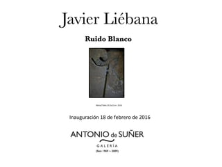 Javier Liébana

Ruido Blanco 
	
  	
  Mixta/Tabla	
  29,5x21cm	
  	
  2016	
  
Inauguración	
  18	
  de	
  febrero	
  de	
  2016	
  	
  
 