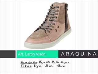 De scripció n: Zapatilla Bo tita He yas
Co lo re s: Ne g ro – Bo rdó – Visó n
Art. Larón Visón
ART 9002
 