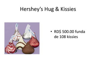 Hershey’s Hug & Kissies


            • RD$ 500.00 funda
              de 108 kissies
 