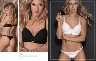Conjunto de morley y puntilla. Corpiño push up soft
con dije chapita Sigry. Tangaless con pasador strass.
Blanco - celeste - frutilla - negro - nougat.
85 / 90 / 95 / 100
5836
18 SIGRY
 