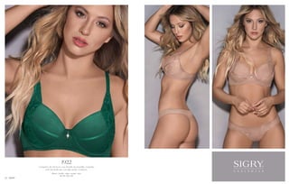 Conjunto de tul lycra con detalle de puntilla. Corpiño
soft sin push up con dije perla. Colaless.
Blanco - frutilla - negro - nougat - pino.
90 / 95 / 100 / 105
1922
22 SIGRY
 