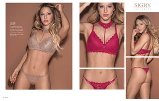 Conjunto de puntilla.
Corpiño triángulo soft
sin push up con detalle
de choker desmontable
y dije strass. Tangaless.
Blanco - frutilla - negro - nougat.
85 / 90 / 95 / 100
1335
34 SIGRY
 