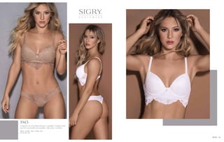 Conjunto de microfibra fantasía y puntilla. Corpiño push
up soft con detalles de puntilla y dije perla. Colaless.
Blanco - frutilla - negro - nougat - pino.
85 / 90 / 95 / 100
1943
SIGRY 49
 