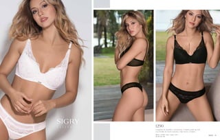 Conjunto de puntilla y tul fantasía. Corpiño push up soft
con detalle de bretel marylin y dije strass. Colaless.
Blanco - frutilla - negro - nougat - pino.
85 / 90 / 95 / 100
1290
SIGRY 15
 