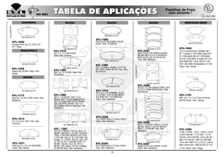 25
131.5x51.2x15.6
SYL-1285
626 1.8, 2.0, 2.5 92> Diant. Sist.
Sumitomo
92.15x64.5x14.5
SYL-1286
323 1.1 LX 85>87 / 323 1.3 LX
85>89 / 323 1.5 GLX Estate 85>91 /
323 1.6 Turbo 4WD DOHC 85>89 /
323 1.6i SOHC 85>89 / 323 1.6i
GLX Estate (ABS) 91>94 Diant. Sist.
Sumitomo
MAZDA
78.7x63.6x14.6
SYL-1279
121 1.1, 1.3 11/87>03/91
Diant.Sist.Sumitomo
154.0x56.0x16.0
SYL-1231
Pick-Up 2.3, 3.0, 4.0 95>05/99
Diant. Sist. Bosch
109.8x42.2x14.5
SYL-1213
6 2.3 (U.S.A.) 06> Tras. Sist.
Fomoco
LANÇAMENTO
127.9x52.5x13.8
SYL-1173
Série B 1.8, B 2.0 85> Diant. Sist.
Akebono
144.2x63.0x17.2
SYL-1640
Scorpio Pick-Up 2.6, SUV 2.6
07> Diant.
MAHINDRA
139.4x75.5x18.3
SYL-1226
Volare A5, A6 98> Diant. Sist.
Varga
MARCOPOLO
MAZDA
92.15x64.5x14.8
SYL - 1287
121 LX 1.1 90>93 / 121 LX, GLX 1.3
90>95 / 323 GLX, L, LX, SE 1.3 89>91
/ 323L 1.3 91>93 / 323 GLX, GT, GTS
1.3 91>98 / 323 LX, Si 1.3 91>98 / 323
Coupe 1.3, 1.5 94> / 323 GL, GLX, GX,
LX, SE, Si, TSi 1.5 94>98 / 323F 1.5
94>98 / 323 GL, GLX, Si, TSi 1.6
89>94 / 323 Todos 1.8 >94 / Protege
LX 90>93 Diant. Sist. Sumitomo
139.0x58.5x16.0
SYL-1315
MPV 2.0, 2.5 V6 09/99> /2.0 Di,
2.3 07/02> / 2.5 TD 96>08/99 /
2.6i 2WD 92> / 3.0 2WD 93>
Diant. Sist. Akebono
138.9x57.9x17.5
SYL-2228
CX-7 MZR DISI 2.3 Turbo 10/07>
Diant. Sist. Akebono
102.1x39.0x13.0
SYL-1289
323 1.8 Hatch, Sedan, 2.0 F V6
95> MX5 Todos 90>94 Tras. Sist.
Sumitomo
128.0x52.5x15.3
SYL-1288
Pick-Up B 2000/2600 95>99
Diant. Sist. Sumitomo
110.5x46.3x17.0
SYL-2229
CX-7 MZR DISI 2.3 Turbo 10/07>
Tras. Sist. Akebono
MAZDA
116.5x42.1x15.0
SYL-2287
MPV 3.0 V6 18V (2WD) e (4WD)
96>99 / MPV 2.0, 2.5 V6 96>02 /
MPV 2.0 Di, 2.3, 3.0 V6 02>03
Tras. Sist. Akebono
MAZDA
91.6x71.0x14.3
SYL-3288
323 IV 1.8 16V 09/90>12/92 / 323
V 2.0 D 10/96>09/98 Diant. Sist.
Sumitomo
102.1x43.0x12.5
SYL-5289
MX5 I 1.8 93>94 / MX5 II 1.6 16V
98>02 / MX5 II 1.8 16V 98>00 /
MX5 1 1.6 93>98 Tras. Sist.
Akebono
MERCEDES BENZ
130.0x71.5x19.0
SYL-1181
MB 130, 131 3.0 D Van Unimog
82>90 Diant. Sist. Girling
194.7x73.5x19.5
SYL-1056
CLK Coupe/Cabrio 55AMG 96>
97 / Classe C C43 AMG Sport 97>
01 / E50 AMG 96> 97 / E55 AMG
97>02 / E55 AMG 4-matic 97> 02 /
S55 AMG 99> / SLK 320 01> 04 /
SLK 320 AMG Kompressor 01>04
Diant. Sist. Teves
142.0x59.7x16.0
SYL-6287
Xedos 9 2.0 24V 08/93> 01/00
Diant. Sist. Akebono
175.0x85.6x21.7
SYL-1290
L709, LO709, L812, LO812, L912,
LO912 88>96 / L710 96> / L712
92>94 /L914 95>98 / L814 96>97 /
MB 1114 95>97 / MB 710 96>MB
1214 00> /MB 710, LO712, LO814,
MB LO610 02> / MB ACCELO 715-
C 03> Diant. Sist. Varga
LANÇAMENTOLANÇAMENTOLANÇAMENTO
 