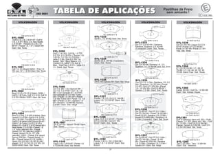 37
156.3x54.3x17.0
SYL-1235
Gol GTI 2.0 11/94> /Santana 1.8, 2.0
94> /Quantum 1.8, 2.0 94> /Parati
2.0 97> /Gol GTI 16V 95> /Parati
1.8, 18 16V 95> /Gol 2.0 95>97 /
Saveiro 2.0 98> Diant. Sist. Teves
156.3x54.3x17.0
SYL-1236
Gol 2.0 95>97 / Gol GTi 2.0 11/94> /
Gol GTi 16V 95> / Parati 1.8 16V 95> /
Parati 2.0 97> /Santana 1.8, 2.0 94> /
Saveiro 2.0 (ABS) 98> / Quantum 1.8,
2.0 94> (1conector) Diant. Sist. Teves
110.0x58.5x17.3
SYL-1237
Gol 2.0 95>97 / Gol GTi 2.0 11/94> /
Gol GTi 16V 95> / Parati 1.8 16V
95> / Parati AP 2000 95> /Santana
1.8, 2.0 94> / Quantum 1.8, 2.0 94> /
Saveiro 97> Diant. Sist. Varga
61.6x51.0x15.2
SYL-1238
Gol GTi 16V 95> /Logus GLS 2.0
93>97 /Pointer GTI 2.0 94>96 /
Parati 1.8 16V 95> /Parati 2.0 97>
Tras. Sist. Teves
VOLKSWAGEN
151.3x46.4x17.5
SYL-1224
Apollo GLS 90>92 (1conector)
Diant. Sist. Teves
131.3x57.5x17.6
SYL-1145
Logus 1.6 e 1.8 93>97 / Pointer 1.6
e 1.8 95>96 Diant. Sist. Bendix
151.3x46.4x17.5
SYL-1223
Apollo L, GL 90>92 Diant. Sist. Teves
151.3x46.4x17.5
SYL-1227
Pointer 1.8, 2.0, GLI 2.0 94>96 /
Logus 1.6, 1.8 93>97 Diant. Sist.
Teves
VOLKSWAGEN
151.3x49.1x14.5
SYL-1234
Gol GTi 93>94 / Santana 1.8, 2.0,
Quantum 1.8, 2.0 84>94 Diant. Sist. Teves
151.3x49.1x14.5
SYL-1233
Gol GTi 2.0 93>94 / Santana,
Santana Quantum 2.0 93>94
(1 conector) Diant. Sist. Teves
151.3x52.5x17.5
SYL-1228
Logus GLS 2.0 93>97 / Pointer
GTI 2.0 93>96 / Gol GTI 16V
93>97 Diant. Sist. Teves
131.5x57.5x17.6
SYL-1232
Pointer 1.8,2.0, GLI 2.094>96 /
Logus 1.8, 1.6 93>97 Diant. Sist.
Bosch
61.7x56.5x14.5
SYL-1087
SP-2 72>76 / Variant 78>80 Diant.
Sist. Teves
139.4x75.5x18.5
SYL-1226
VW 5-140 Delivery 05> Diant. Sist. Varga
VOLKSWAGEN
156.4x71.4x20.3
SYL-1059
Golf V 1.4i 16V, 1.6 FSi, 1.9 TDi,
2.0 TDi, 2.0 FSi 03> / Touran 1.6i,
1.6 FSi, 1.9 TDi, 2.0 TDi 03> /
Jetta 2.5 06 / Eos 2.0 16V Fsi
Autom. 06> / Bora Basico 2.0,
Confort 2.0, A4GP 2.0LAut. e
Man., Total Flex 2.0 07> / Jetta 2.0
11> Diant. Sist. Teves
104.0x53.5x15.4
SYL-1086
Gol 1.0 96> / Gol Special 98> /
Gol 1.6, 1.8 07/00 / Gol 1.6, 1.8
96> / Gol Geração III 1.0 07/00 /
Gol Geração III 1.0 16V Turbo
00> / Parati 1.0 16V 97> /Parati
1.0 16V Turbo 00>/ Parati 1.6, 1.8
96> / Parati 2.0 97> /Saveiro 1.6
97> /Saveiro 1.8 86>95 /Saveiro
2.0 95> Diant. Sist. Varga
156.3x74.0x19.5
SYL-1054
Bora 2.3i VR5, 2.3i VR5 4 Motion, Bora
Variant 2.3i V5 98> /Golf III 2.0i, 2.0Gti
16V, 2.8i VR6, 2.9i VR6 Syncro 91>97 /
Golf III 2.9i Variant VR6 Syncro 93>97 /
Golf IV 1.8i Turbo,2.3i V5, 2.3i V5 4
Motion 97> /Golf IV 2.3i V5 Variant 99> /
New Beetle 2.3i V5 98> /Passat 1.8,
1.8 Turbo (alemão) 96> /Passat,
Variant 2.0i 16V (alemão) 04/88> /
Passat, Variant 2.8 GL, GT VR6
(alemão) 10/93> / Passat 2.9i Variant
Syncro VR6 94> / Passat Variant 1.8
96> / Passat Variant 2.0 GL 04/88> /
Vento 2.0i, 2.0i 16V, 2.8i 16V 91>98 /
sharan 1.9 T, 1.9 Tdi, 2.0, 2.0 16V, 2.8
09/95>04/00 Diant. Sist. Teves
142.3x55.5x15.5
SYL-1380
Taro 2.5D 89> / Taro 1.8 89>94
Diant. Sist. Akebono
141.5x50.6x18.5
141.5x51.6x18.5
SYL1361
Golf III (México) disco sól. 95> / Pollo
Classic 1.0 16V (disco sól.) 96> / Golf
GL 1.8 95> / Golf GLX 2.0 94>98 /
Passat, Variant 2.0 88>96 / Golf GTI
2.0 94>98 Diant. Sist. Teves
137.9x51.3x19.1
SYL-1360
Caddy 82>95 / Golf GL 1.8 95>98
Diant. Sist. Kelsey Hayes
VOLKSWAGEN
89.8x73.6x17.5
SYL-1304
LT I 23 35 75>80 / LT I 28,31
75>96 / LT I 30, 40, 45, 50, 55
75>88 Diant./Tras. Sist. Teves
VOLKSWAGEN
156.3x74.0x19.5
SYL-1052
Bora 2.3i V5, 2.3i V5 4 Motion 10/98> /
GolfIV1.8iTurbo,Golf IV2.3iV5,Golf IV
2.3i V5 4 Motion 10/97> Diant. Sist. Teves
156.3x74.0x19.5
SYL-1050
Golf III 2.0i, 2.8i, 2.9i 91>97 / Golf IV
1.8i, 2.3i 97> /Bora 2.3i, New Beetle
2.3i V5 98> / Passat 2.0i, 2.8i, 2.9i
88>97 / Passat 1.8, 1.8 T, Variant 96>
Diant. Sist. Teves
146.0x54.7x18.9
SYL-1051
Golf 1.6, 2.0 (Brasil) 04/02> / Polo 1.0
16V (aro 14”), 1.6 02>Diant. Sist. Teves
 