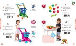 Caixa master 69,5x49,5x63cm
4 Unidades por caixa
Volume 0,2167m³ Peso bruto 4,85kg
Brinquedo Tamanho: 41,7x34x57cm
Peso 0,91kg
0210 .IMAGINATIVA SUPER
MERCADINHO
+
an
3
os
7 898664 630601
0212. IMAGINATIVA SUPER
MERCADINHO- ROSA
Brinquedo Tamanho:41,7x34x57cm
Peso 0,91kg
+
an
3
os
Caixa master 69,5x49,5x63cm
4 Unidades por caixa
Volume 0,2167m³ Peso bruto 4,9kg
7 898664 630656
66
de
C
0303 .NUTRI COZINHA
Brinquedo Tamanho:24x8x38cm
Peso 0,421kg
+
an
3
os
Caixa master 30x24x46cm
Sacola · 6 Unidades por caixa
Volume 0,0331m³ Peso bruto 2,95kg
Com velcro.
Con velcro.
Com velcro.
Con velcro.
Brinquedo Tamanho:21x6,5x23cm
Peso 0,167kg
+
an
3
os
Caixa master 36x30x18,5cm
Sacola · 10 Unidades por caixa
Volume 0,02m³ Peso bruto 1,87kg
0302 .NUTRI FEIRINHA
67
de
Conta
Faz
de
conta
Faz
de
conta
Com cesta
removível.
Con cesta removible.
Espaço especial
para carregar seu
boneco/ boneca.
Espacio especial
para llevar tu muñeca
Com cesta
removível.
Con cesta removible.
 