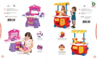 Pia com água.
Pileta con agua.
Com forninho.
Con horno.
Brinquedo Tamanho:62x28x58cm
Peso 1,39kg
Caixa master 48x28x58cm
Caixa micro-ondulada · 1Unidade por caixa
Volume 0,078m³ Peso bruto 2,22kg
anos
+3
Com água
Con agua
0317.MINI CHEF ROSA
7 898664 630700
82
de
C
0352 .LANCHONETE
COMPLETA
+
an
3
os
Caixa master 79x52x52cm
Caixa C/ Lâmina · 1Unidade por caixa
Volume 0,2136m³Peso bruto 8,05kg
Brinquedo Tamanho:77x53x104cm
Peso 6,674kg
7 898664 630922
83
de
C
Faz
de
conta
de
ContaFaz
de
conta
Máquina de suco e café.
Máquina de jugo y café.
Com comidinhas e
acessórios inclusos.
Con comidas y
accesorios incluídos.
 