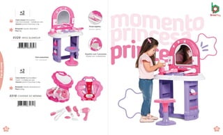 Porta-objetos.
Guarda objetos.
0318 .CHARME DE MENINA
Caixa master 53,3x31,3x28,5cm
Encarte · 5 Unidades por caixa
Volume 0,0475m³ Peso bruto 2,52kg
Brinquedo Tamanho:30,3x10x26,5cm
Peso 0,426kg
+
an
3
os
7 898664 630717
0320 .MISS GLAMOUR
Brinquedo Tamanho:58x34x90cm
Peso 3kg
+
an
3
os
Caixa master 50x25,5x59cm
Caixa micro-ondulada · 1Unidade por caixa
Volume 0,0752m³ Peso bruto 3,7kg
7 898664 630397
Com acessórios.
Con accesorios.
92
de
C
93
de
C
Faz
de
conta
Espelho com 3 posições.
Espejo con 3 posiciones.
 