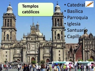 Templos
católicos
• Catedral
• Basílica
• Parroquia
• Iglesia
• Santuario
• Capilla
 