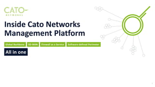 Global Backbone SD-WAN Firewall as a Service
All in one
Software-defined Perimeter
Inside Cato Networks
Management Platform
1
 
