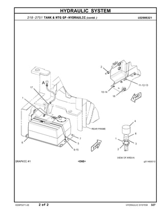 HYDRAULIC SYSTEM
218-2751 TANK & MTG GP-HYDRAULIC (contd. ) i02986321
GRAPHIC #1 <END> g01460013
KEBP0271-28 2 of 2 HYDRAULIC SYSTEM 327
 