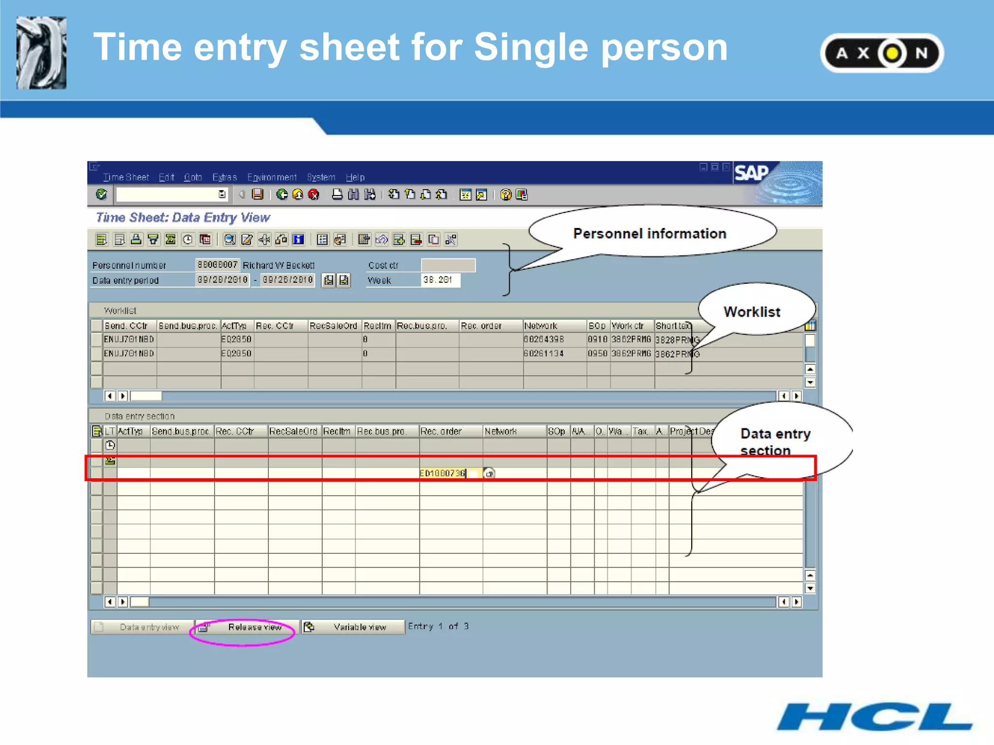 Time entry sheet for Single person


    This is a possible CATS entry sheet:
 