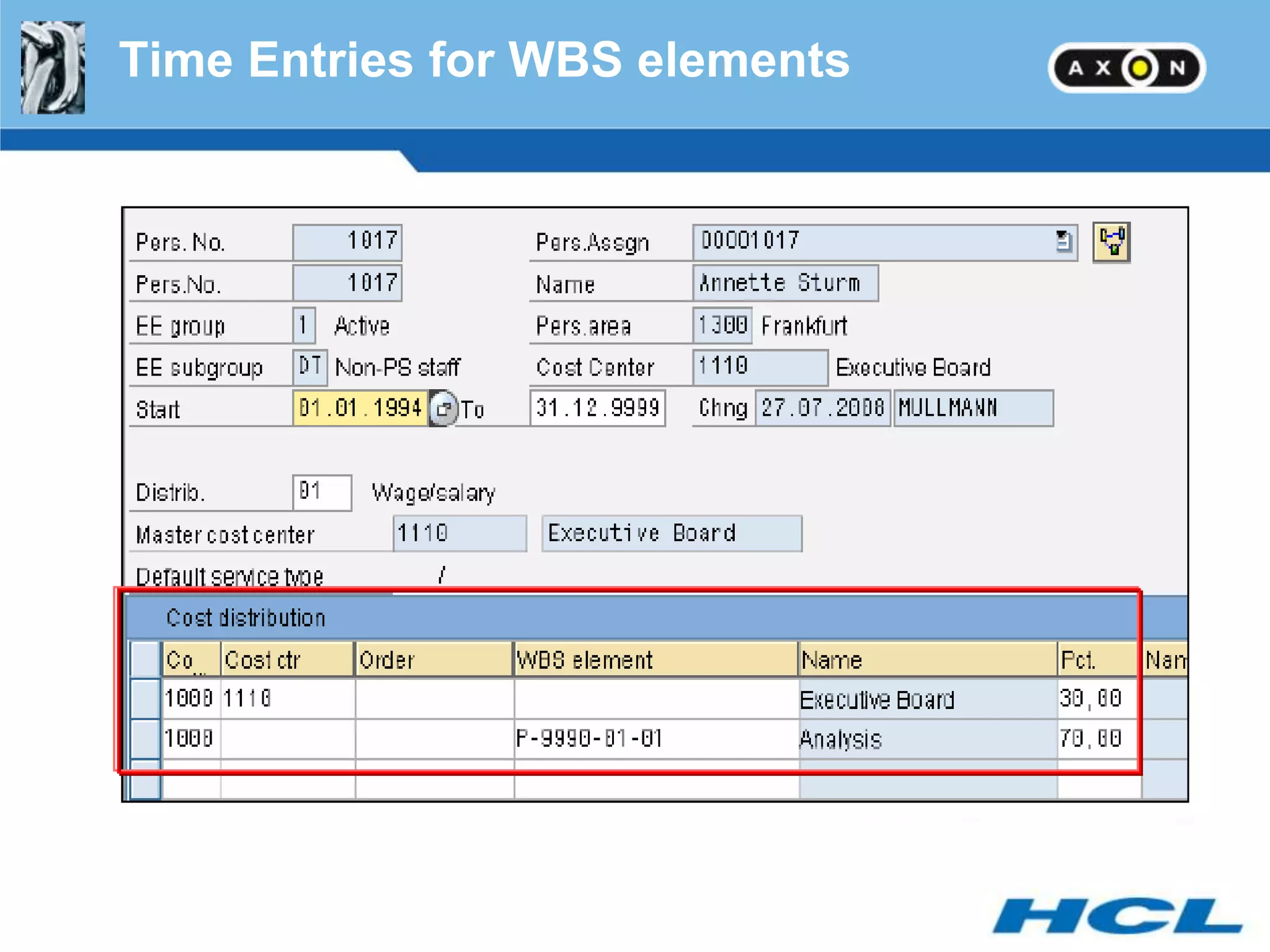 Time Entries for WBS elements
 