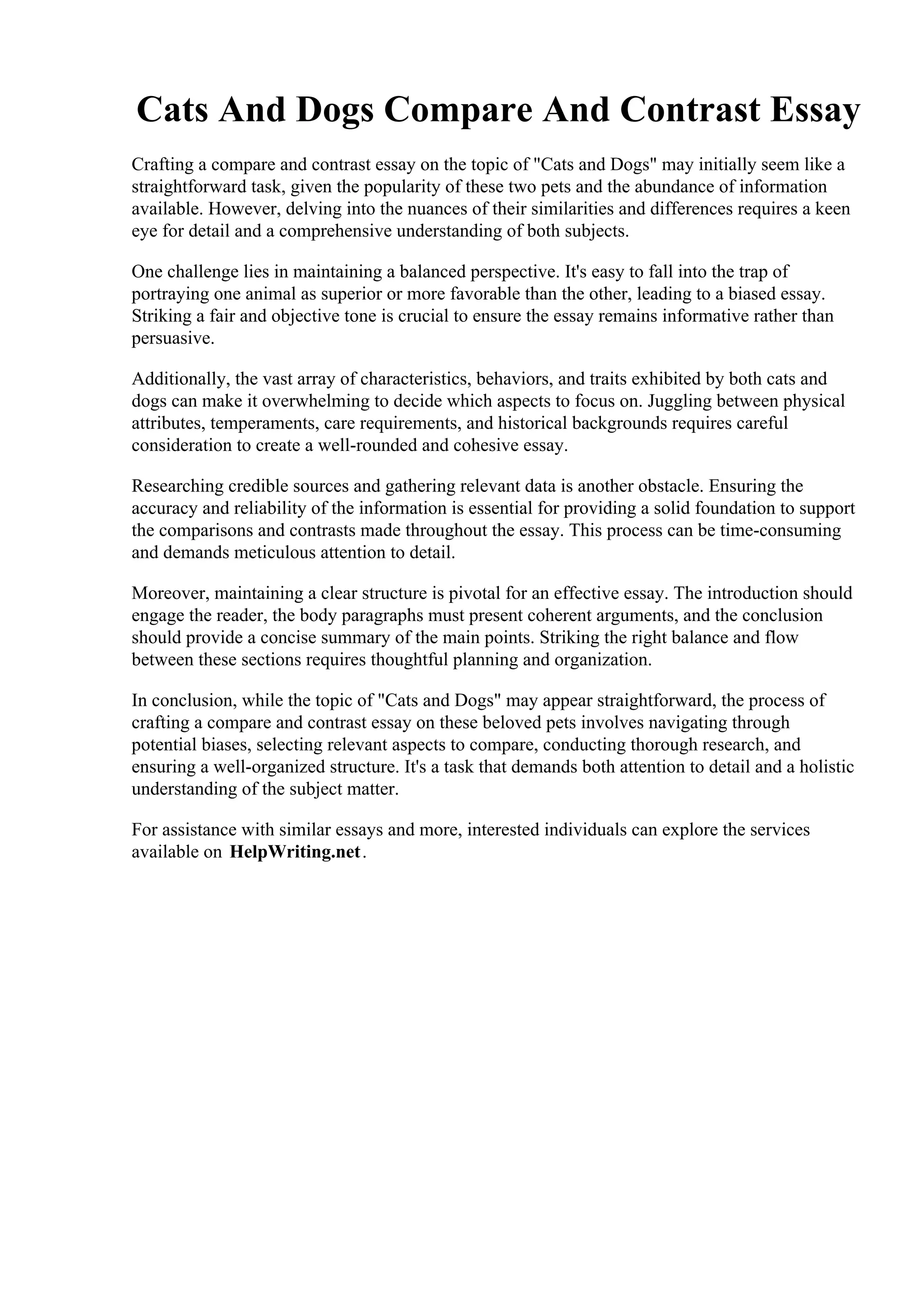 Cats And Dogs Compare And Contrast Essay PDF