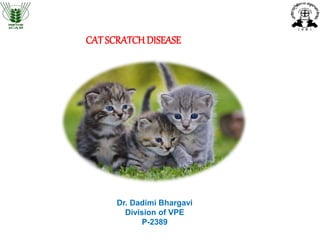 CAT SCRATCH DISEASE
Dr. Dadimi Bhargavi
Division of VPE
P-2389
 