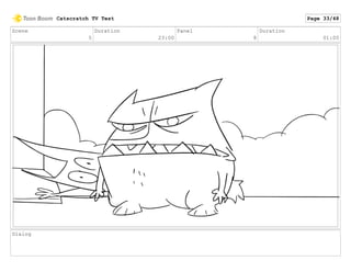 Scene
5
Duration
23:00
Panel
8
Duration
01:00
Dialog
Catscratch TV Test Page 33/48
 