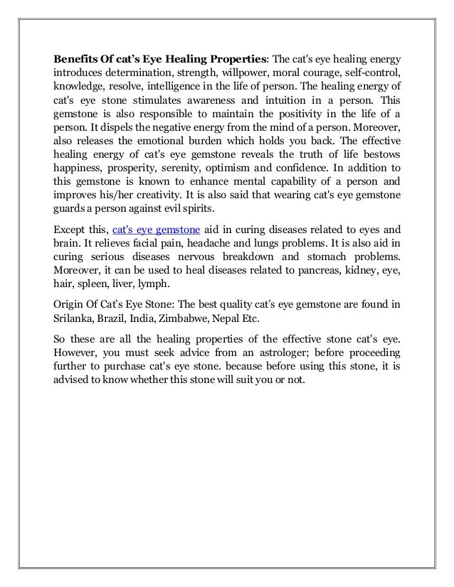 Cat's eye healing properties