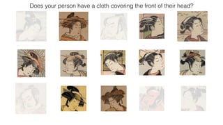 Does your person have a cloth covering the front of their head?
 