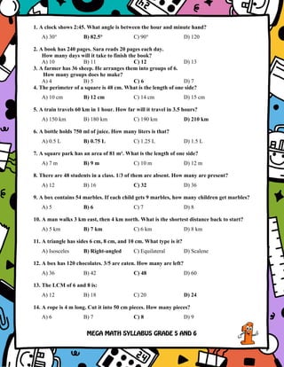 CATSO MATH SYLLABUS GRADE 5-6 for Pakistan Competition | PDF