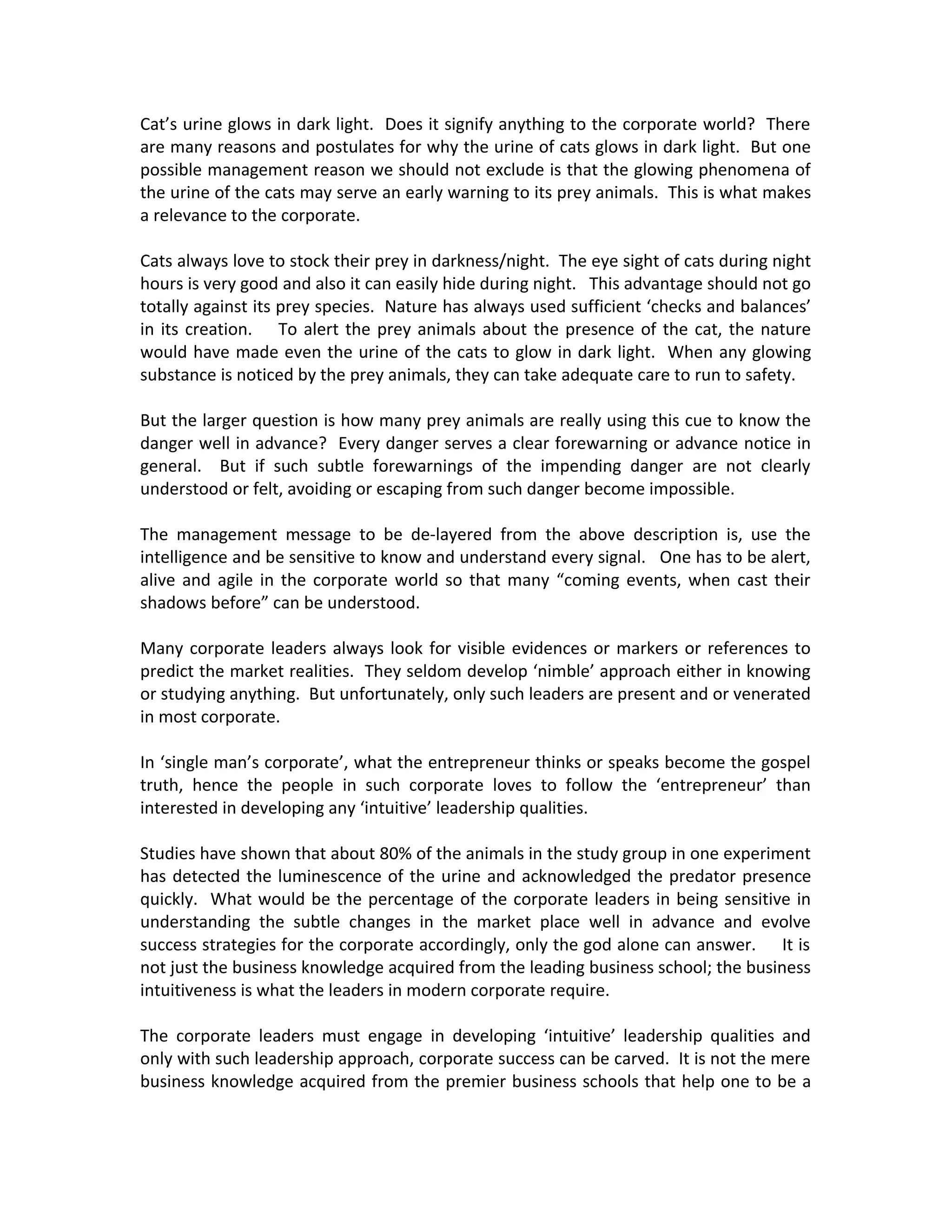 Cats urine glow in dark light know the corporate message PDF