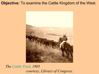Objective:  To examine the Cattle Kingdom of the West. The  Cattle Trail , 1905  courtesy, Library of Congress. 
