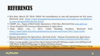 REFERENCES
 Ken Root, March 29, 2018, USDA: No consolidation in cow-calf operations for five years,
Retrieved from https://www.iowaagribusinessradionetwork.com/usda-no-consolidation-
in-cow-calf-operations-for-five-years/
 CAERT, Inc., Types of Beef Cattle Operations—Part One, Retrived from www.pdf.com
 Green Emphire PH Licensure Examination in Agriculture
 Deke Alkire, Jun. 1, 2011, Cattle Handling Facilities, Retrieved from
https://www.noble.org/news/publications/ag-news-and-views/2011/june/cattle-
handling-facilities/
• Kansas Foundation for Agriculture, Beef Life Cycle – Kansas Foundation for Agriculture,
Retrieved from https://ksagclassroom.org/education-center/resources/beef-life-cycle/
• https://www.google.com/url?sa=i&url=https%3A%2F%2Fwww.coopfe.com%2FNews%2F
CFE-News-Folder%2FShortage-in-Dried-Distillers-Grains-
(DDGs)&psig=AOvVaw2XVbIlema9YRBOEjzT1xfQ&ust=1599061138507000&source=imag
es&cd=vfe&ved=0CA0QjhxqFwoTCLCY05OlyOsCFQAAAAAdAAAAABAV
35
MLBibat2020
MLBibat2020 35
 