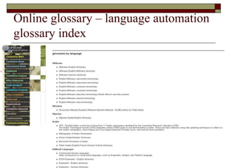 Online glossary – language automation
glossary index
 