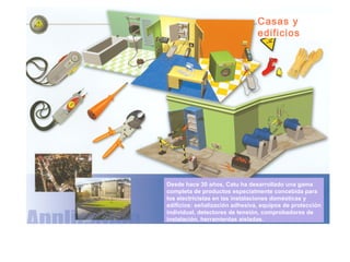 Casas y
                                edificios




Desde hace 30 años, Catu ha desarrollado una gama
completa de productos especialmente concebida para
los electricistas en las instalaciones domésticas y
edificios: señalización adhesiva, equipos de protección
individual, detectores de tensión, comprobadores de
instalación, herramientas aisladas.
 