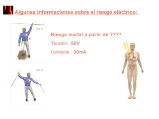 Algunas informaciones sobre el riesgo eléctrico:



              Riesgo mortal a partir de ????
              Tensión: 50V
              Corriente: 30mA
 