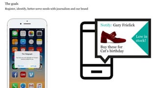 Notify: Gary Frielick
Buy these for
Cat’s birthday
Low in
stock!
The goals
Register, identify, better serve needs with journalism and our brand
 