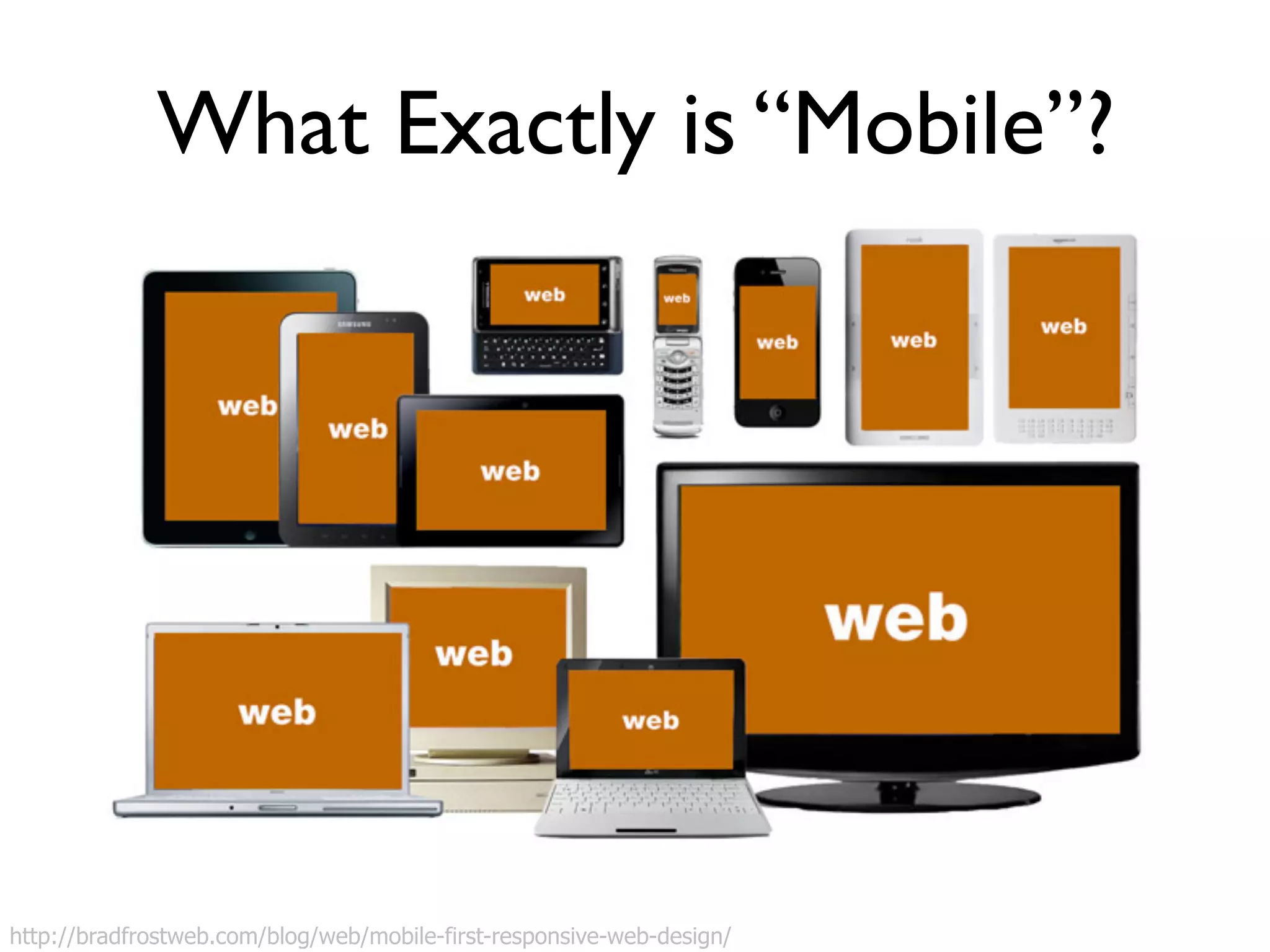 What Exactly is “Mobile”? 
http://bradfrostweb.com/blog/web/mobile-first-responsive-web-design/ 
 