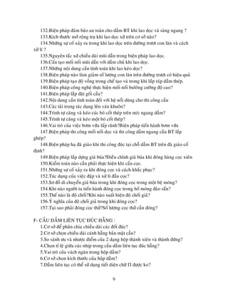 9
132.Bieän phaùp ñaûm baûo an toaøn cho daàm BT khi lao doïc vaø saøng ngang ?
133.Kích thöôùc môû roäng truï khi lao doïc xñ treân cô sôû naøo?
134.Nhöõng söï coá xaûy ra trong khi lao doïc treân ñöôøng tröôït con laên vaø caùch
xöû lí ?
135.Nguyeân taéc xñ chieàu daøi muõi daãn trong bieän phaùp lao doïc.
136.Caáu taïo moái noái muõi daãn vôùi daàm chuû khi lao doïc.
137.Nhöõng noäi dung caàn tính toaùn khi lao keùo doïc?
138.Bieän phaùp naøo laøm giaûm soá löôïng con laên treân ñöôøng tröôït coù hieäu quaû
139.Bieän phaùp taïo ñoä voàng trong cheá taïo vaø trong khi laép raùp daàm theùp.
140.Bieän phaùp coâng ngheä thöïc hieän moái noái buloâng cöôøng ñoä cao?
141.Bieän phaùp laép ñaët goái caàu?
142.Noäi dung caàn tính toaùn ñoái vôùi heä noåi duøng cho thi coâng caàu
143.Caùc taûi troïng taùc duïng leân vaùn khuoân?
144.Trình töï caêng vaø keùo caùc boù coát theùp treân m/c ngang daàm?
145.Trình töï caêng vaø keùo moät boù coát theùp?
146.Vai troø cuûa vieäc bôm vöõa laáp raõnh?Bieän phaùp tieán haønh bôm vöõa
147.Bieän phaùp thi coâng moái noái doïc vaø thi coâng daàm ngang caàu BT laép
gheùp?
148.Bieän phaùp haï ñaø giaùo khi thi coâng ñuùc taïi choã daàm BT treân ñaø giaùo coá
ñònh?
149.Bieän phaùp laép döïng giaù buùa?Ñieàu chænh giaù buùa khi ñoùng haøng coïc xieân
150.Kieåm toaùn naøo caàn phaûi thöïc hieän khi caåu coïc.
151.Nhöõng söï coá xaûy ra khi ñoùng coïc vaø caùch khaéc phuïc?
152.Taùc duïng cuûa vieäc ñaäp vaø xöû lí ñaàu coïc?
153.Sô ñoà di chuyeån giaù buùa trong khi ñoùng coïc trong moät beä moùng?
154.Khi naøo ngöôøi ta tieán haønh ñoùng coïc trong hoá moùng ñaøo saün?
155.Theá naøo laø ñoä choái?Khi naøo xuaát hieän ñoä choái giaû?
156.YÙ nghóa cuûa ñoä choái giaû trong khi ñoùng coïc?
157.Taïi sao phaûi ñoùng coïc thöû?Soá löôïng coïc thöû caàn ñoùng?
F- CAÀU DAÀM LIEÂN TUÏC ÑUÙC HAÃNG :
1.Cô sôû ñeå phaân chia chieàu daøi caùc ñoát ñuùc?
2.Cô sôû choïn chieàu daøi caùnh haãng baûn maët caàu?
3.So saùnh öu vaø nhöôïc ñieåm cuûa 2 daïng hoäp thaønh xieân vaø thaønh ñöùng?
4.Choïn tæ leä giöõa caùc nhòp trong caàu daàm lieân tuïc ñuùc haãng?
5.Vai troø cuûa vaùch ngaên trong hoäp daàm?
6.Cô sôû choïn kích thöôùc cuûa hoäp daàm?
7.Daàm lieân tuïc coù theå söû duïng tieát dieän chöõ ñöôïc ko?
 